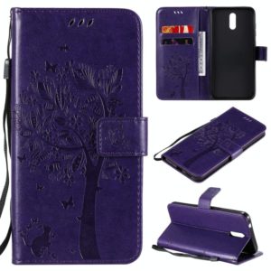 For Nokia 2.3 Tree & Cat Embossed Pattern Horizontal Flip Leather Case with Holder & Card Slots & Wallet & Lanyard(Purple) (OEM)