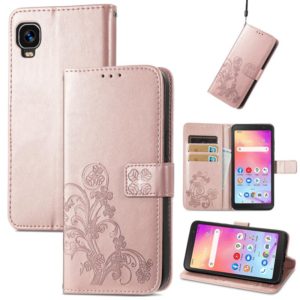 For TCL A509DL / A3 Four-leaf Clasp Embossed Leather Phone Case(Rose Gold) (OEM)