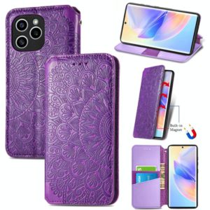 For Honor 60 SE Blooming Mandala Embossed Magnetic Leather Phone Case(Purple) (OEM)