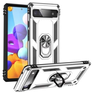 For Google Pixel 6A Shockproof TPU + PC Protective Case with 360 Degree Rotating Holder(Silver) (OEM)
