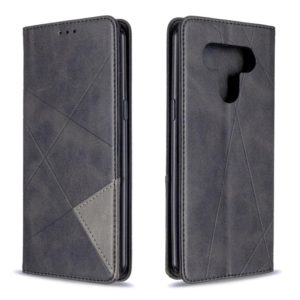 For LG K51 Rhombus Texture Horizontal Flip Magnetic Leather Case with Holder & Card Slots & Wallet(Black) (OEM)
