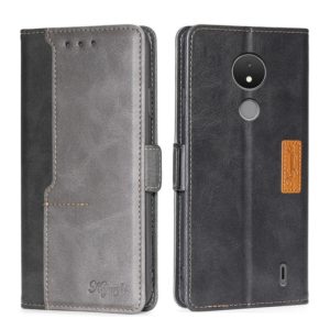 For Nokia C21 Contrast Color Side Buckle Leather Phone Case(Black + Grey) (OEM)