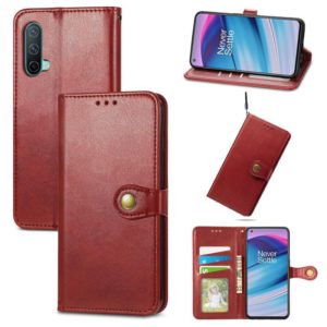 For OnePlus Nord CE 5G Solid Color Leather Buckle Phone Case with Lanyard & Photo Frame & Card Slot & Wallet & Stand Function(Red) (OEM)
