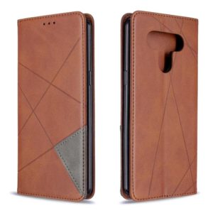 For LG K51 Rhombus Texture Horizontal Flip Magnetic Leather Case with Holder & Card Slots & Wallet(Brown) (OEM)