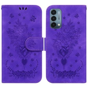For OnePlus Nord N200 5G Butterfly Rose Embossed Leather Phone Case(Purple) (OEM)