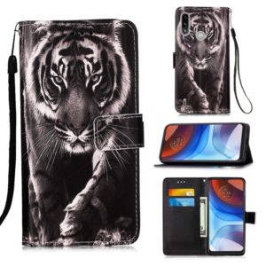 For Motorola Moto E7 Power Colored Drawing Pattern Plain Weave Horizontal Flip Leather Case with Holder & Card Slot & Wallet & Lanyard(Black And White Tiger) (OEM)
