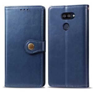 For LG K40S Retro Solid Color Leather Buckle Phone Case with Lanyard & Photo Frame & Card Slot & Wallet & Stand Function(Blue) (OEM)