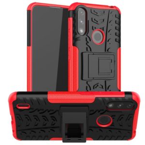 For Motorola Moto E7 Power Tire Texture Shockproof TPU+PC Protective Case with Holder(Red) (OEM)