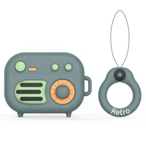 2 PCS Retro Radio Shape Protective Cover Silicone Case for AirPods Pro, Colour: Green+Finger Ring (OEM)