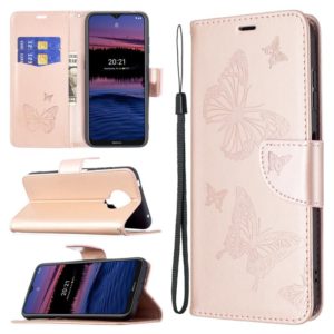 For Nokia G20 / G10 Embossing Two Butterflies Pattern Horizontal Flip PU Leather Case with Holder & Card Slot & Wallet & Lanyard(Rose Gold) (OEM)