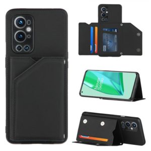 For OnePlus 9 Pro Skin Feel PU + TPU + PC Back Cover Shockproof Case with Card Slots & Holder & Photo Frame(Black) (OEM)