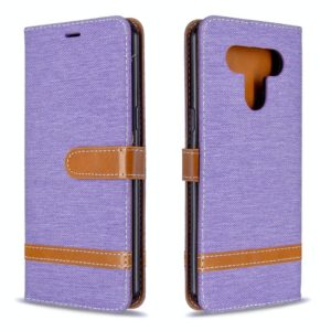 For LG K51 Color Matching Denim Texture Horizontal Flip Leather Case with Holder & Card Slots & Wallet & Lanyard(Purple) (OEM)