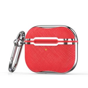 Cloth Texture Electroplating Frame Earphone Protective Case with Hook For AirPods 3(Red + Silver) (OEM)