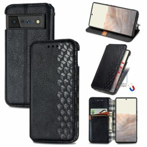 For Google Pixel 6 Cubic Grid Pressed Horizontal Flip Magnetic Leather Case with Holder & Card Slots & Wallet(Black) (OEM)