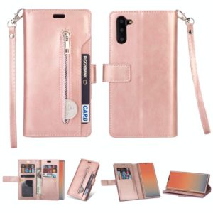 For Samsung Galaxy Note10 Multifunctional Zipper Horizontal Flip Leather Case with Holder & Wallet & 9 Card Slots & Lanyard(Rose Gold) (OEM)