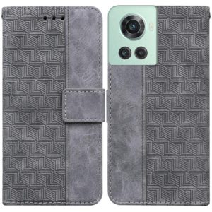 For OnePlus 10R / Ace Geometric Embossed Leather Phone Case(Grey) (OEM)