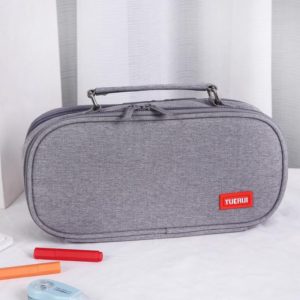 Large Capacity Multi-layer Portable Stationery Bag Canvas Pen Bag(Grey) (OEM)