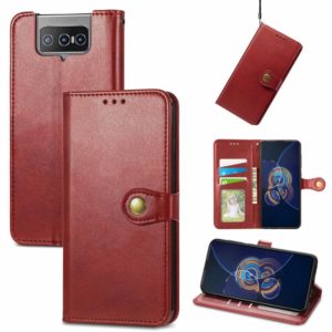 For Asus Zenfone 8 Flip Solid Color Leather Buckle Phone Case with Lanyard & Photo Frame & Card Slot & Wallet & Stand Function(Red) (OEM)