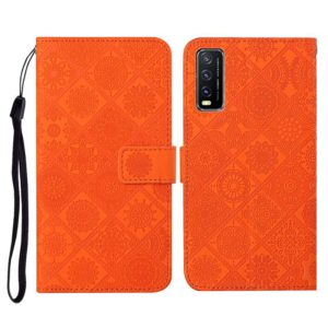 For vivo Y20 Ethnic Style Embossed Pattern Horizontal Flip Leather Case with Holder & Card Slots & Wallet & Lanyard(Orange) (OEM)