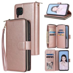 For Huawei P40 Lite Zipper Wallet Bag Horizontal Flip PU Leather Case with Holder & 9 Card Slots & Wallet & Lanyard & Photo Frame(Rose Gold) (OEM)