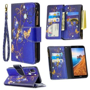 For Xiaomi Redmi 7A Colored Drawing Pattern Zipper Horizontal Flip Leather Case with Holder & Card Slots & Wallet(Purple Butterfly) (OEM)