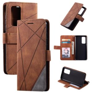 For Huawei P40 Skin Feel Splicing Horizontal Flip Leather Case with Holder & Card Slots & Wallet & Photo Frame(Brown) (OEM)