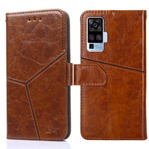 For vivo X50 Pro Geometric Stitching Horizontal Flip TPU + PU Leather Case with Holder & Card Slots & Wallet(Light Brown) (OEM)