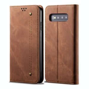 For Galaxy S10+ Denim Texture Casual Style Horizontal Flip Leather Case with Holder & Card Slots & Wallet(Brown) (OEM)