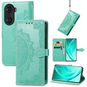 For Honor 60 Pro Mandala Flower Embossed Horizontal Flip Leather Phone Case(Green) (OEM)