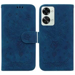 For OnePlus Nord 2T Butterfly Rose Embossed Leather Phone Case(Blue) (OEM)
