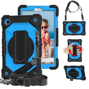 For Samsung Galaxy Tab A7 Lite T220 / T225 Contrast Color Robot Shockproof Silicon + PC Protective Case with Holder & Shoulder Strap(Black Blue) (OEM)