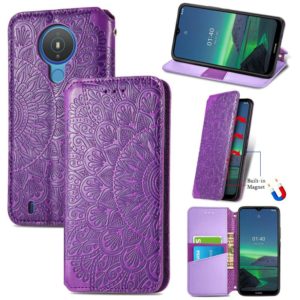 For Nokia 1.4 Blooming Mandala Embossed Pattern Magnetic Horizontal Flip Leather Case with Holder & Card Slots & Wallet(Purple) (OEM)