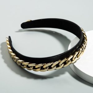 Decorative Wide-brimmed Headband With Fabric Chain(Black) (OEM)