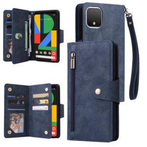 For Google Pixel 4 Rivet Buckle 9 Cards Three Fold Leather Phone Case(Blue) (OEM)