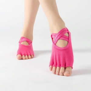 Terry Five-Finger Socks Cotton Thickened Warm and Non-Slip Yoga Socks Cross Strap Dance Socks, Size: One Size(Open Toe (Rose Red)) (OEM)