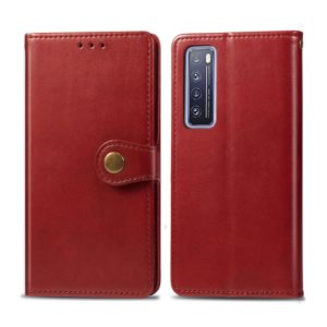 For Huawei Nova 7 Pro Retro Solid Color Leather Buckle Phone Case with Lanyard & Photo Frame & Card Slot & Wallet & Stand Function(Red) (OEM)