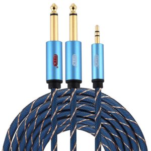 EMK 3.5mm Jack Male to 2 x 6.35mm Jack Male Gold Plated Connector Nylon Braid AUX Cable for Computer / X-BOX / PS3 / CD / DVD, Cable Length:5m(Dark Blue) (OEM)