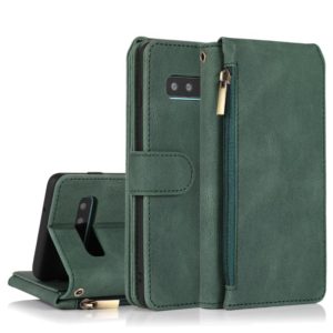 For Samsung Galaxy S10 Skin-feel Crazy Horse Texture Zipper Wallet Bag Horizontal Flip Leather Case with Holder & Card Slots & Wallet & Lanyard(Dark Green) (OEM)