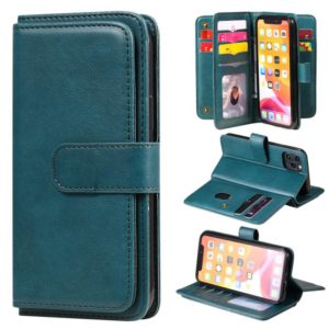 For iPhone 11 Pro Multifunctional Magnetic Copper Buckle Horizontal Flip Solid Color Leather Case with 10 Card Slots & Wallet & Holder & Photo Frame(Dark Green) (OEM)