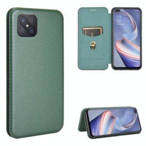 For OPPO A92s Carbon Fiber Texture Horizontal Flip TPU + PC + PU Leather Case with Card Slot(Green) (OEM)