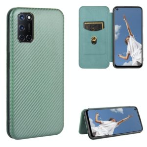 For OPPO A52 / A72 / A92 Carbon Fiber Texture Horizontal Flip TPU + PC + PU Leather Case with Card Slot(Green) (OEM)