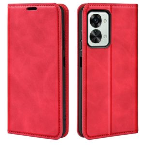 For OnePlus Nord 2T 5G Retro-skin Magnetic Suction Flip Leather Phone Case(Red) (OEM)