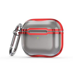 Electroplating Frame + Transparent TPU Earphone Protective Case with Hook For AirPods 3(Transparent Black + Red) (OEM)