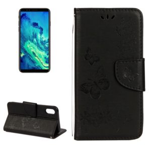 For iPhone X / XS Pressed Flowers Butterfly Pattern Horizontal Flip Leather Case with Holder & Card Slots & Wallet & Lanyard(Black) (OEM)