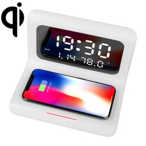 RT1 10W QI Universal Multi-function Mobile Phone Wireless Charger with Alarm Clock & Time / Calendar / Temperature Display(White) (OEM)