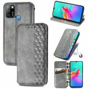 For Infinix Smart 5 Cubic Grid Pressed Horizontal Flip Magnetic PU Leather Case with Holder & Card Slots & Wallet(Grey) (OEM)