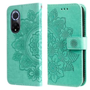 For Huawei nova 9 / Honor 50 7-petal Flowers Embossed Flip Leather Phone Case with Holder & Card Slots(Green) (OEM)