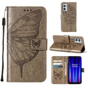 For OnePlus Nord CE 2 5G Embossed Butterfly Leather Phone Case(Grey) (OEM)