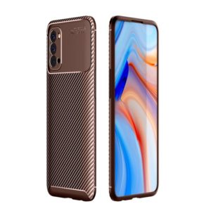 For OPPO Reno4 4G Global Official Version Carbon Fiber Texture Shockproof TPU Case(Brown) (OEM)