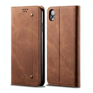 For iPhone XR Denim Texture Casual Style Horizontal Flip Leather Case with Holder & Card Slots & Wallet(Brown) (OEM)
